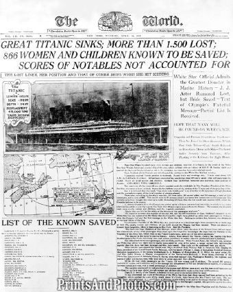 Titanic Sinks Headline  4931 Titanic Sinks Headline  4931