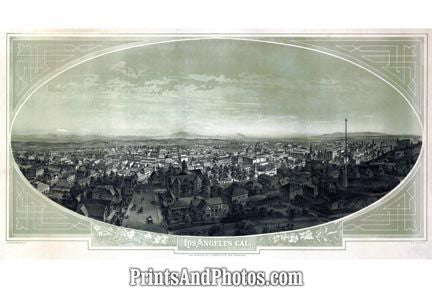 LOS ANGELES 1800s Birds Eye View 6507