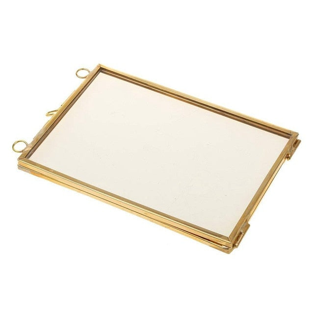 Vintage Hanging Metal Photo Frame + Glass and 2 Glass Side gold + transparent Vintage Hanging Metal Photo Frame + Glass and 2 Glass Side gold + transparent - Prints and Photos