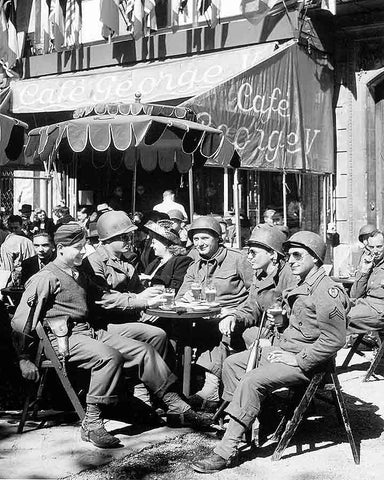 WWII Soldiers at Outdoor Cafe  3206 - Prints and Photos