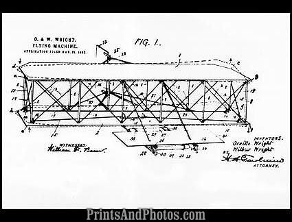 WRIGHT BROS 1st Plane Patent Drawing 0999