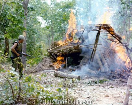 Vietnam Soldier Burning Hut  2478
