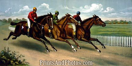 Three Men HORSE RACING  3649