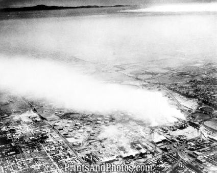 Los Angeles CA Smog 50s Aerial  3735
