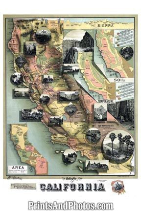 California Birds Eye View 1890s Map 6505