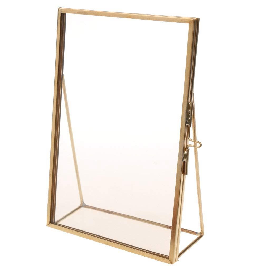 Simple Photo Frame Antique Brass Glass Picture Photo Frame Portrait Free Stand Quality Gift for Wedding Friends Home Decoration - Prints and Photos